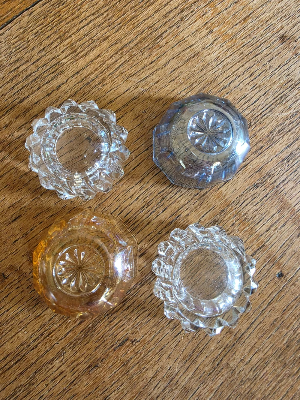 Set of Four Glass Salt Cellars - Clear, Blue, Amber